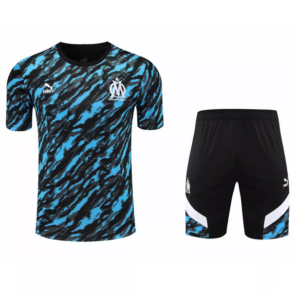 2021/22 Marseille Black Blue Training Kits Shirt with Shorts